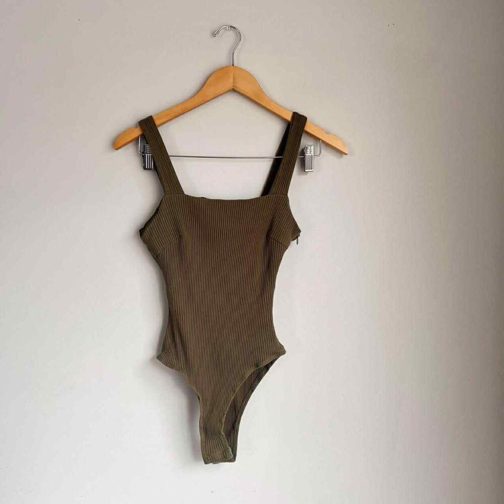 Princess Polly Green Ribbed Seamless Bodysuit Size 8